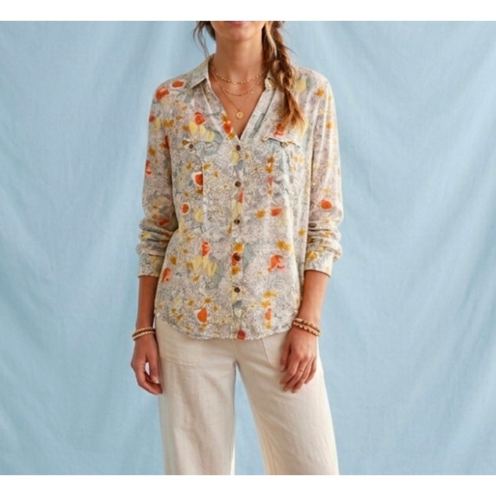 Anthropologie Conversations 12 of 52 Button Down Shirt Size 6 Floral Boho Top